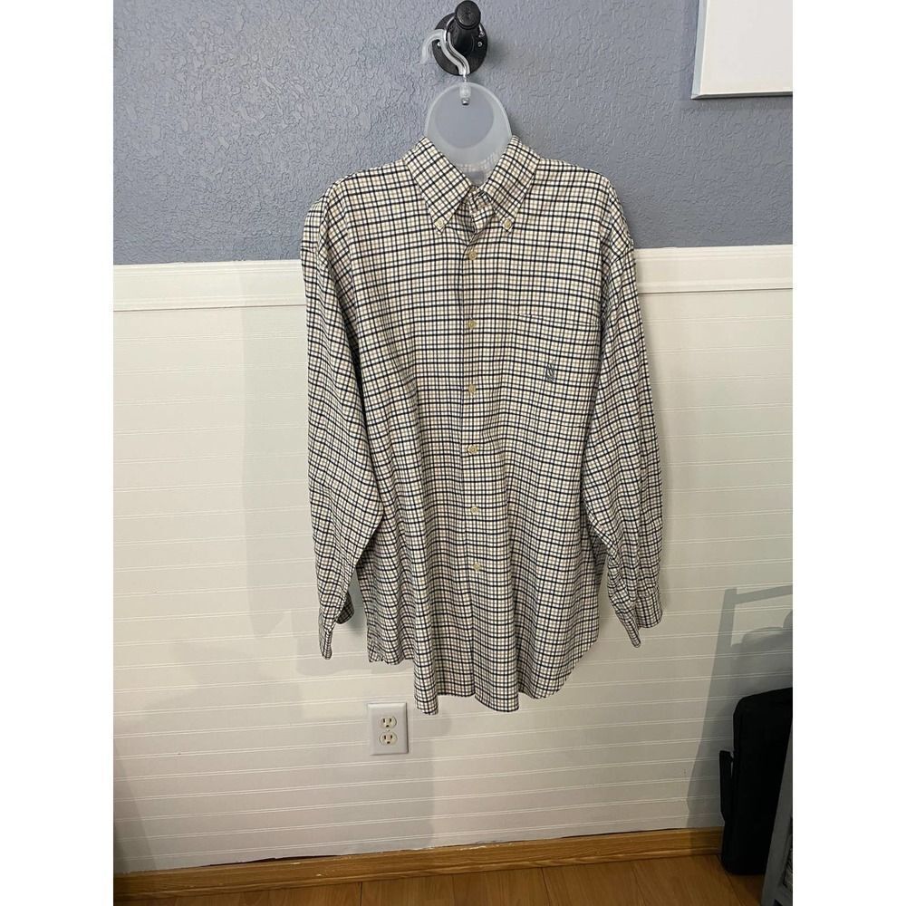Nautica Brown Checkered Button Down Long Sleeve Top